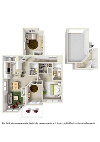 A cutaway diagram of a house showing the interior of a kitchen, bathroom, and living room.
